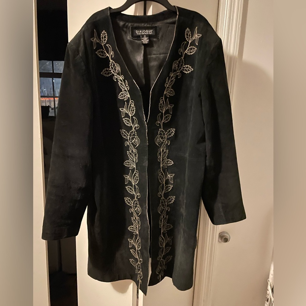 Black Embroidered Suede Women's Jacket